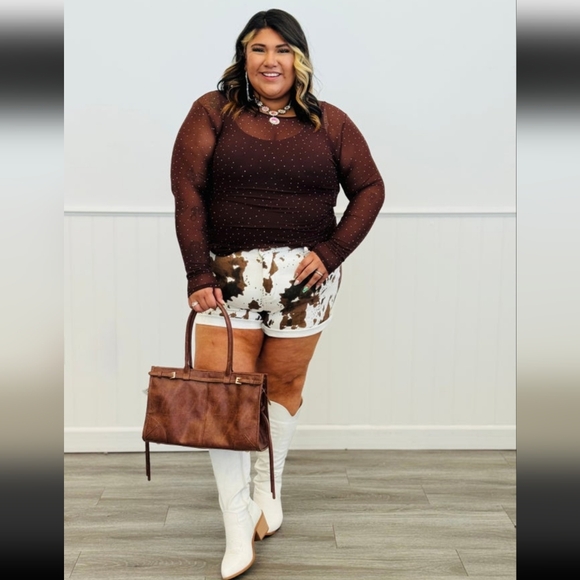 Brown Rhinestone MeshTop - Picture 2 of 3